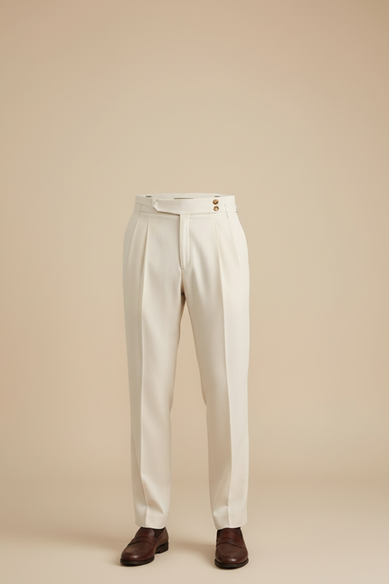 Pantalon Beige Homme Plissé Droit Élégant - Gabardine - vue 3