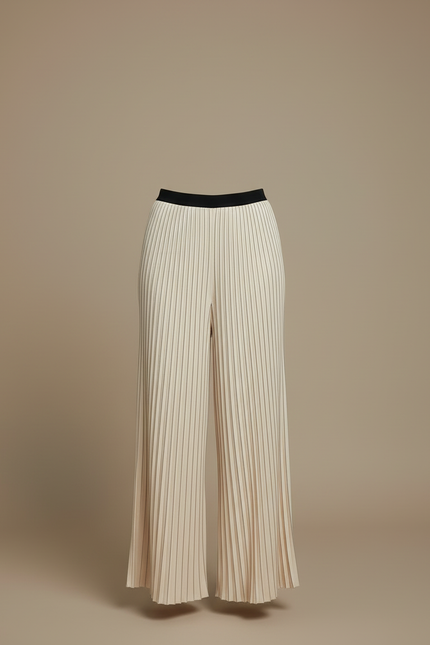 Pantalon Beige Plissé Fluide Décontracté Élégant - Maille - vue 3