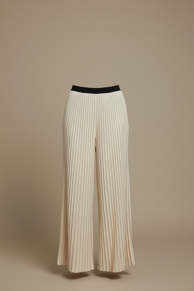 Pantalon Beige Plissé Fluide Décontracté Élégant - Maille - vue 3