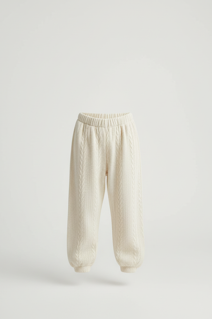 Pantalon Beige Torsadé Tricoté Ample Confortable Enfant - Maille - vue 3