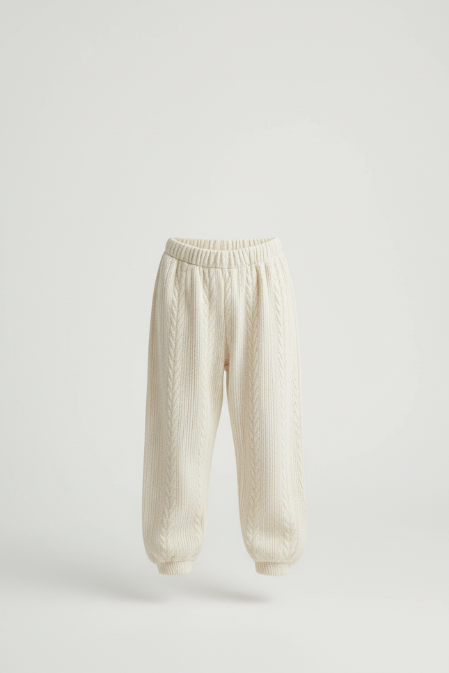 Pantalon Beige Torsadé Tricoté Ample Confortable Enfant - Maille - vue 3