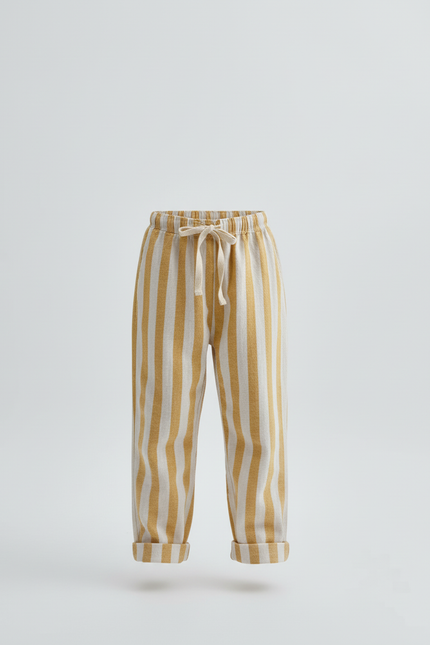Pantalon Beige Rayé Coton Ample Décontracté Enfant - Laine - vue 3