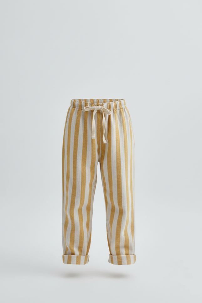 Pantalon Beige Rayé Coton Ample Décontracté Enfant - Laine - vue 3