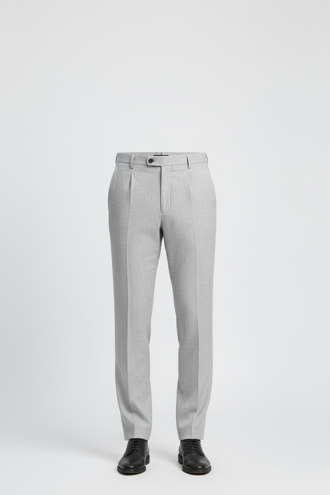Pantalon Beige Homme Élégant Plissé Droit Décontracté - Gris Laine - vue 3