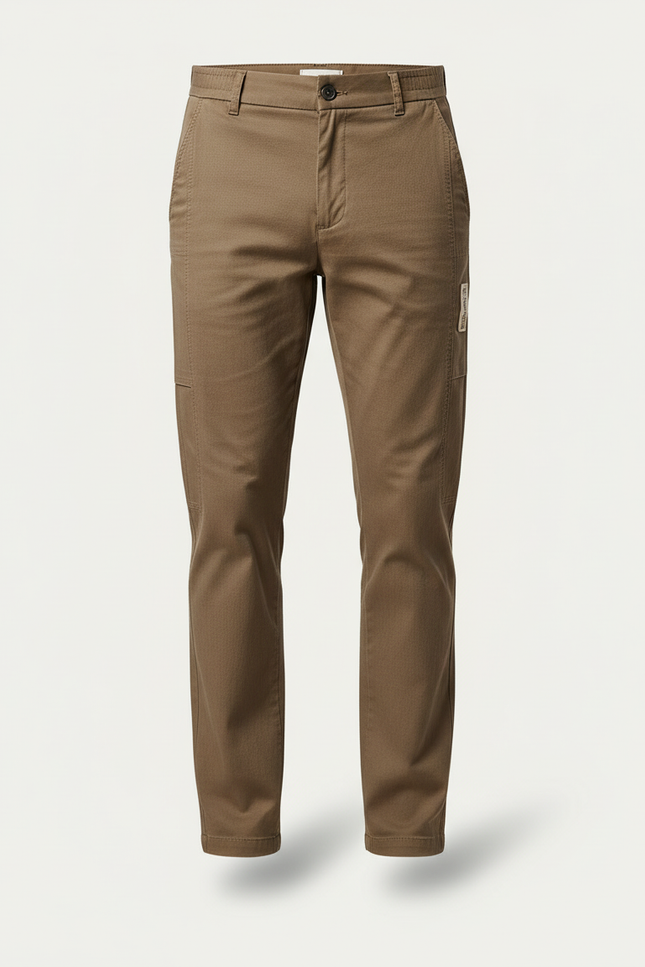 Pantalon Beige Homme Droit Coton Décontracté Élégant - Kaki - vue 3
