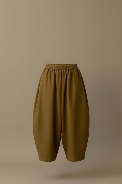 Pantalon Beige Ample Coton Fluide Décontracté - Kaki - vue 3