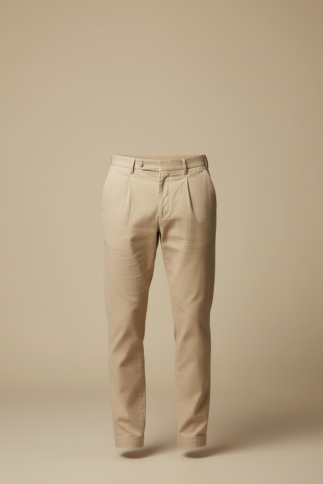 Pantalon Beige Plissé Décontracté Homme Élégant - Toile - vue 3