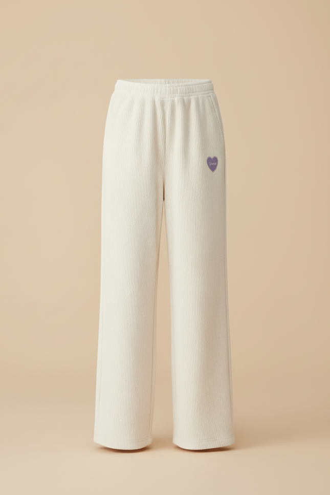 Pantalon Beige Côtelé Ample Décontracté Fille Coeur - Cordé - vue 3