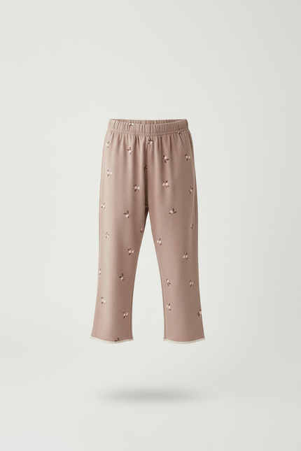 Pantalon Beige Imprimé Cerise Coton Ample Confortable Enfant - Molleton - vue 3