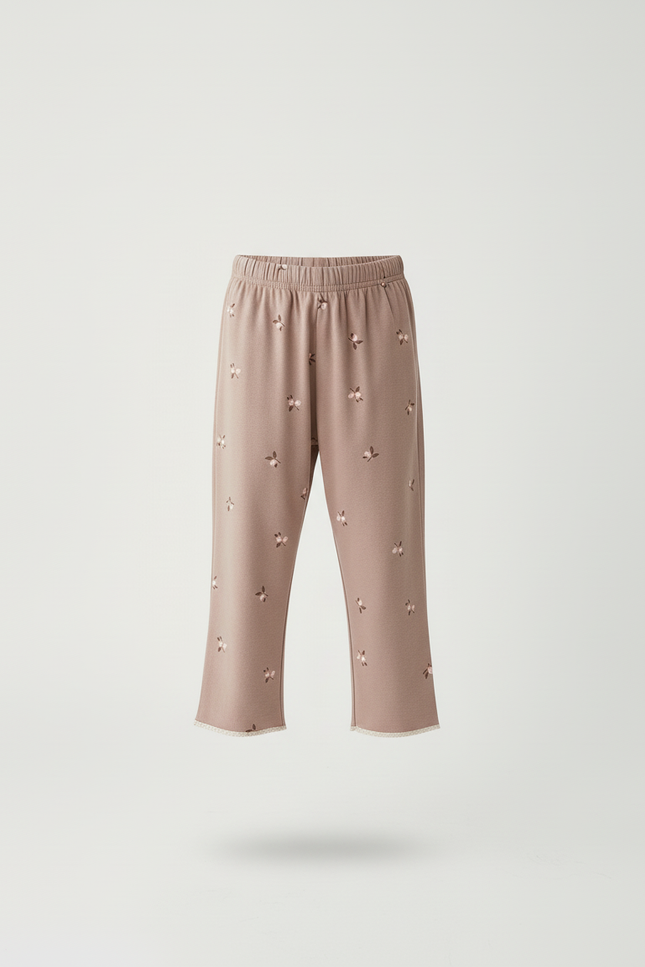 Pantalon Beige Imprimé Cerise Coton Ample Confortable Enfant - Molleton - vue 3