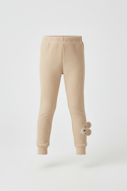 Pantalon Beige Côtelé Élastique Motif Ours Fille - Cordé - vue 3