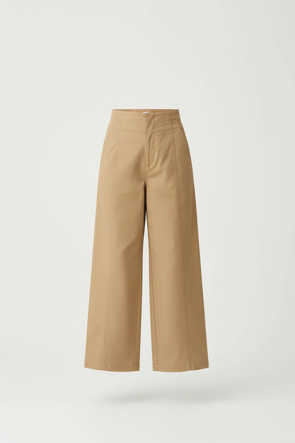 Pantalon Beige Ample Coton Taille Haute Fille - vue 3