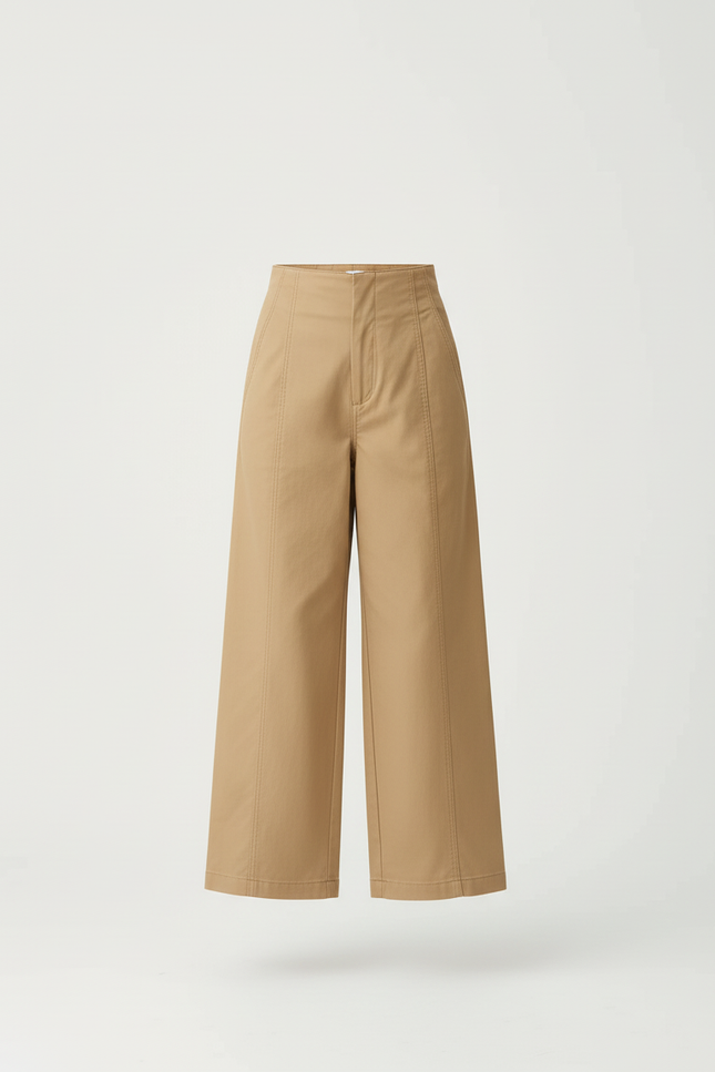 Pantalon Beige Ample Coton Taille Haute Fille - vue 3