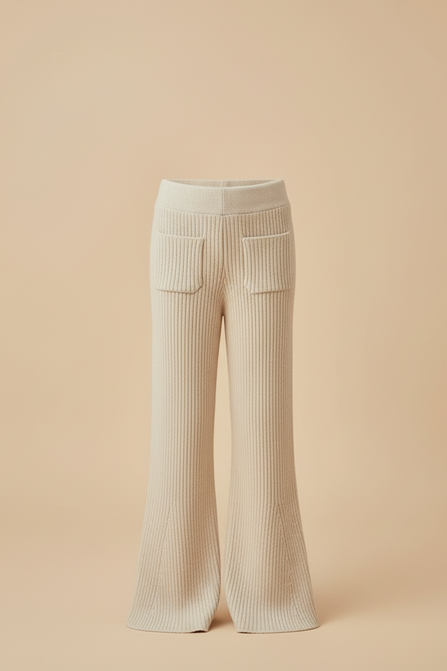 Pantalon Beige Côtelé Tricoté Évasé Enfant Décontracté - Maille - vue 3
