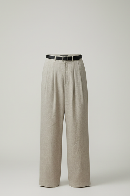 Pantalon Beige Ample Plissé Droit Lin Homme - vue 3