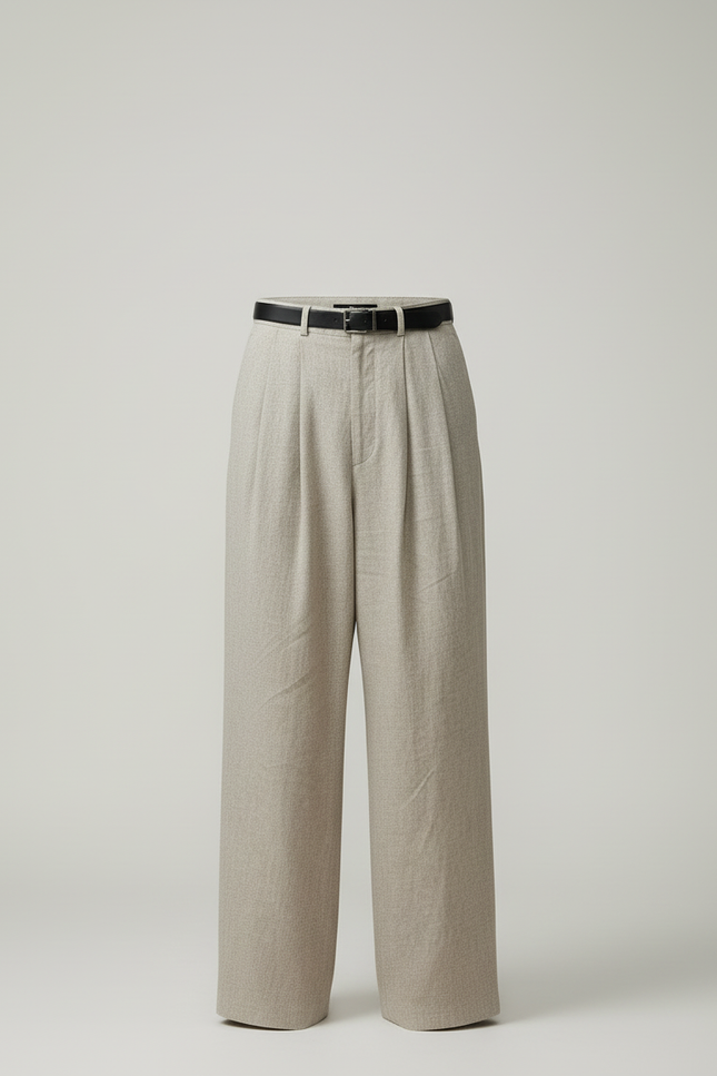 Pantalon Beige Ample Plissé Droit Lin Homme - vue 3