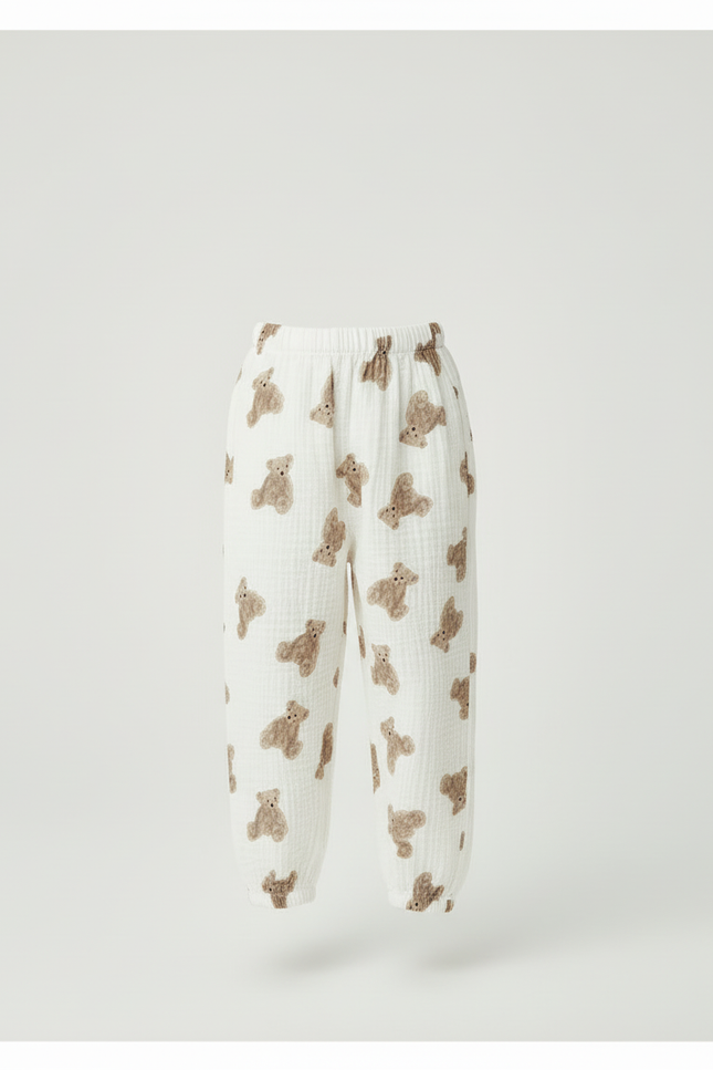Pantalon Beige Oursons Coton Ample Décontracté Enfant - vue 3