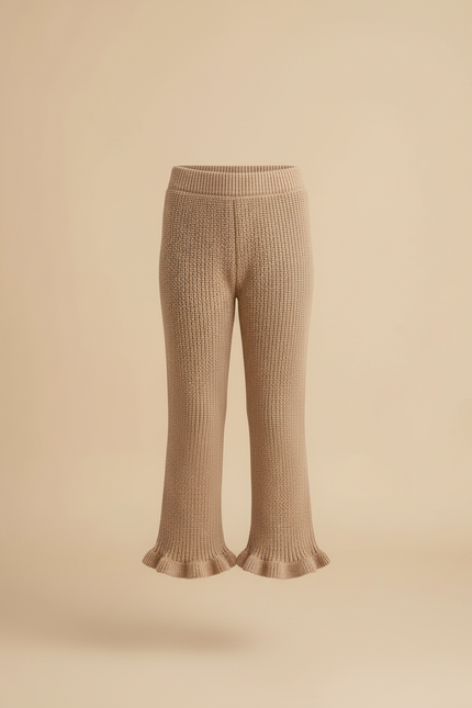 Pantalon Beige Tricoté Évasé Volants Fille Confortable - Maille - vue 3
