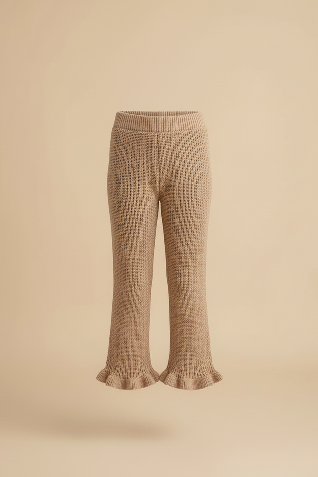 Pantalon Beige Tricoté Évasé Volants Fille Confortable - Maille - vue 3
