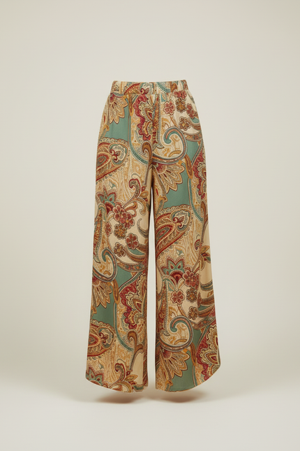 Pantalon Beige Fluide Ample Imprimé Paisley Élégant Femme - Viscose - vue 3