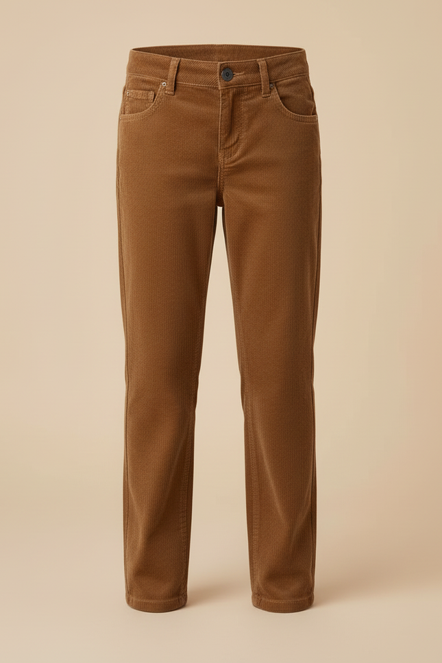 Pantalon Beige Côtelé Droit Enfant Confortable - Marron Cordé - vue 3