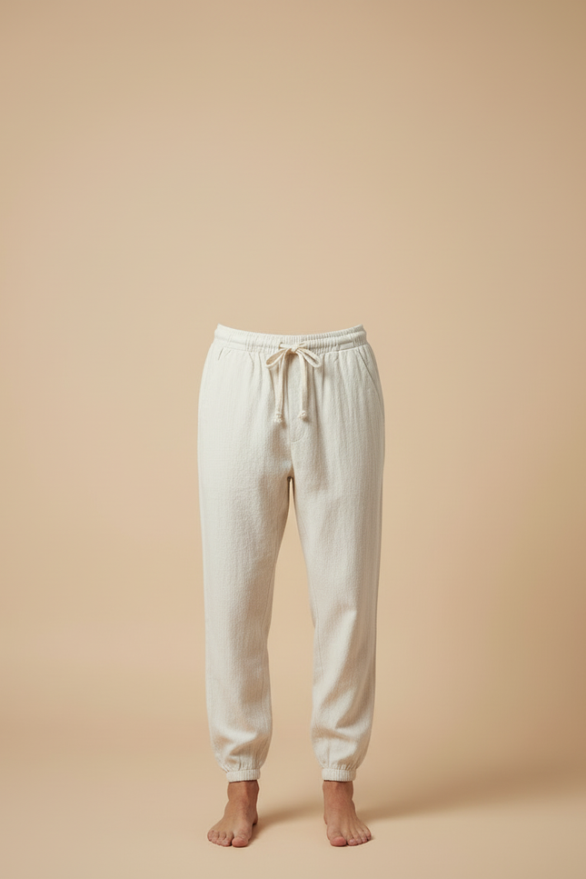 Pantalon Beige Lin Cordon Décontracté Ample Homme - vue 3