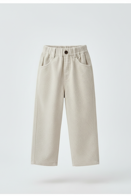 Pantalon Beige Côtelé Ample Décontracté Enfant Uni - Cordé - vue 3