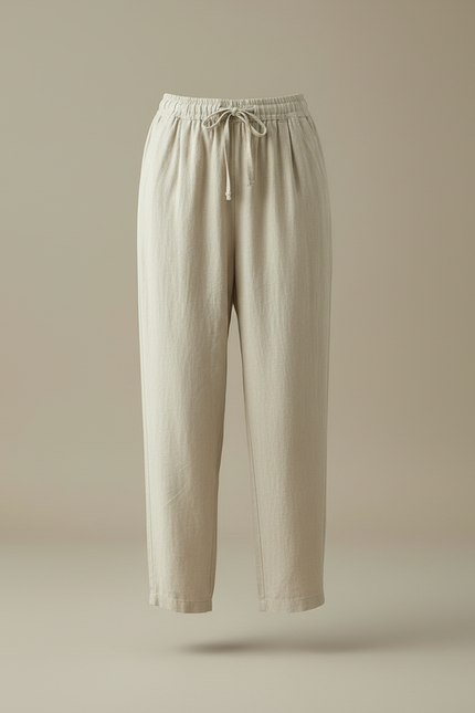 Pantalon Beige Ample Coton Lin Décontracté Femme - vue 3