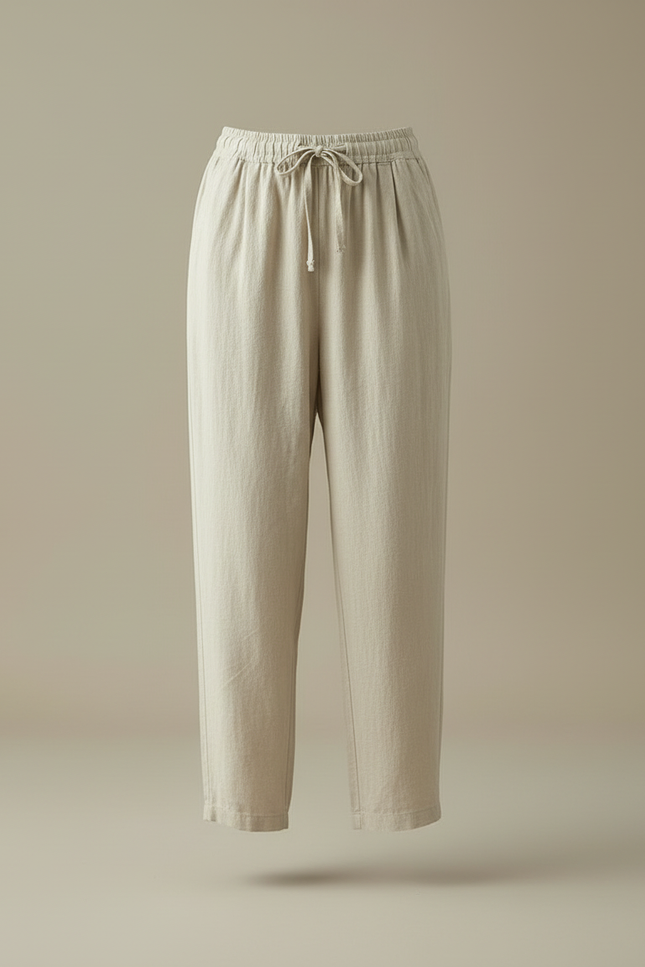 Pantalon Beige Ample Coton Lin Décontracté Femme - vue 3