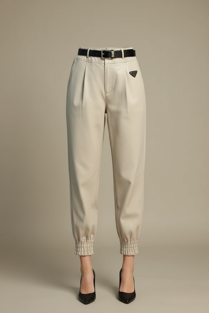 Pantalon Cuir Beige - vue 3