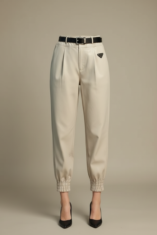 Pantalon Cuir Beige - vue 3