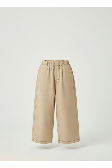 Pantalon Beige Ample Décontracté Surpiqûres Enfant - Toile - vue 3