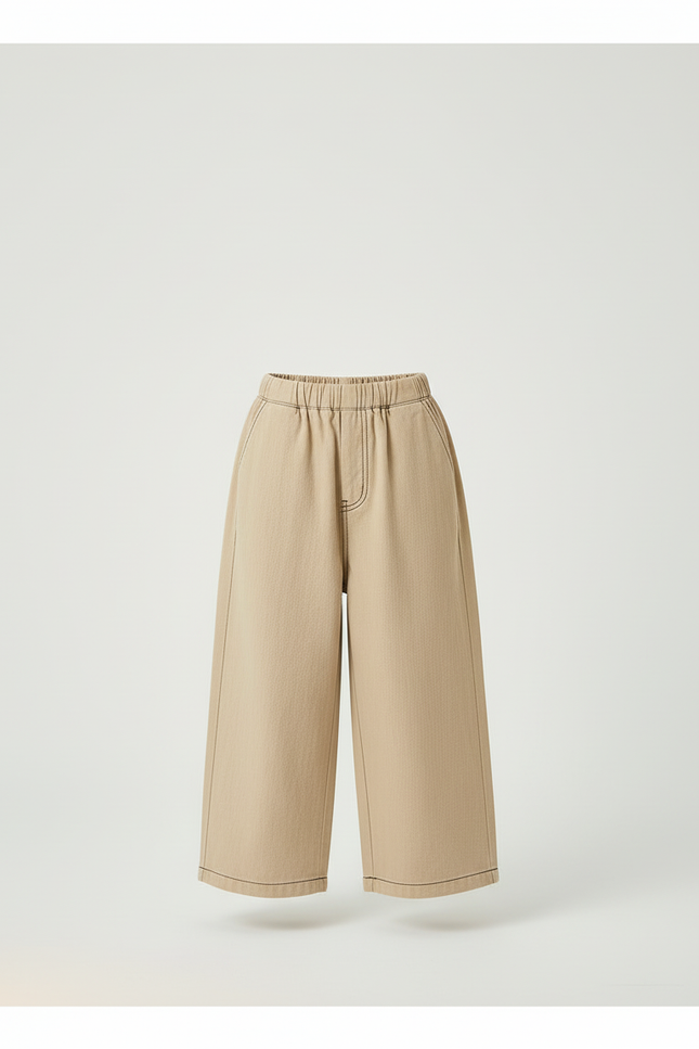 Pantalon Beige Ample Décontracté Surpiqûres Enfant - Toile - vue 3
