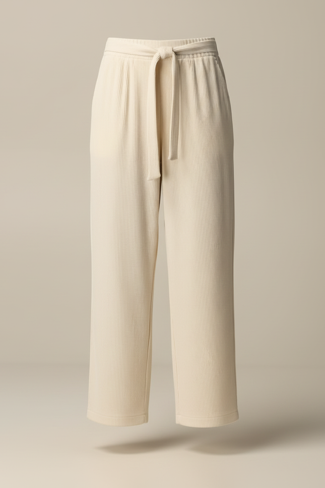Pantalon Beige Côtelé Droit Cordon Ample Femme - Cordé - vue 3