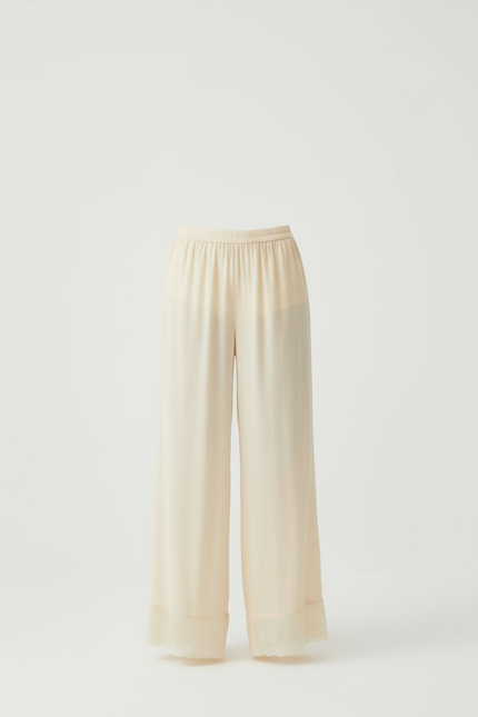 Pantalon Beige Fluide Dentelle Ample Confortable - Viscose - vue 3