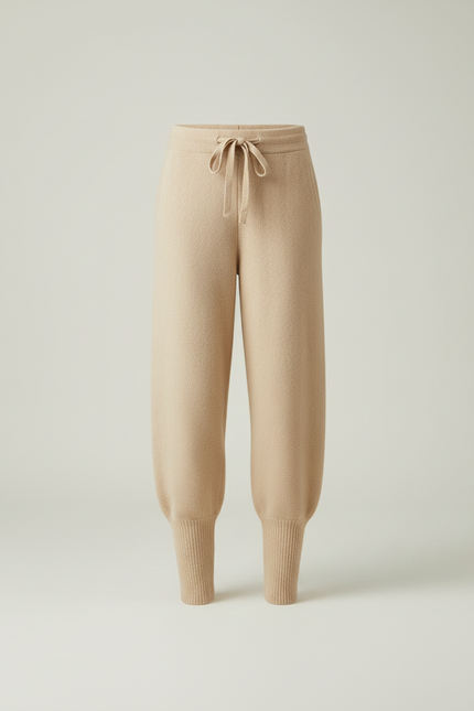 Pantalon Beige Ample Tricoté Cordon Doux Confortable - Maille - vue 3