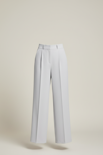Pantalon Beige Évasé Taille Haute Fluide Élégant - Gris Polyester - vue 3
