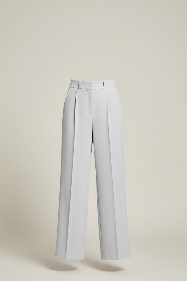 Pantalon Beige Évasé Taille Haute Fluide Élégant - Gris Polyester - vue 3