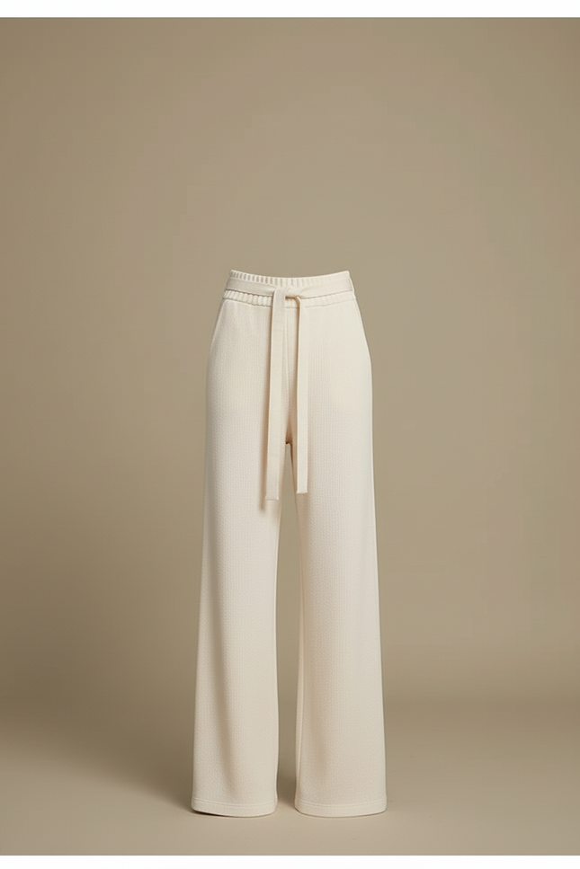 Pantalon Beige Ample Cordon Fluide Femme - Maille - vue 3