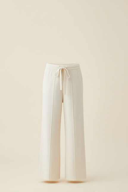 Pantalon Beige Droit Tricoté Laine Doux Confortable - vue 3