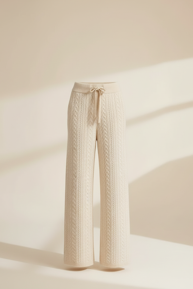 Pantalon Beige Femme Tricoté Câble Ample Confortable Laine - vue 3