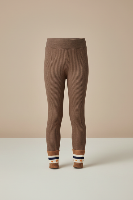 Pantalon Beige Côtelé Tricoté Chaud Hiver Enfant - Marron Maille - vue 3