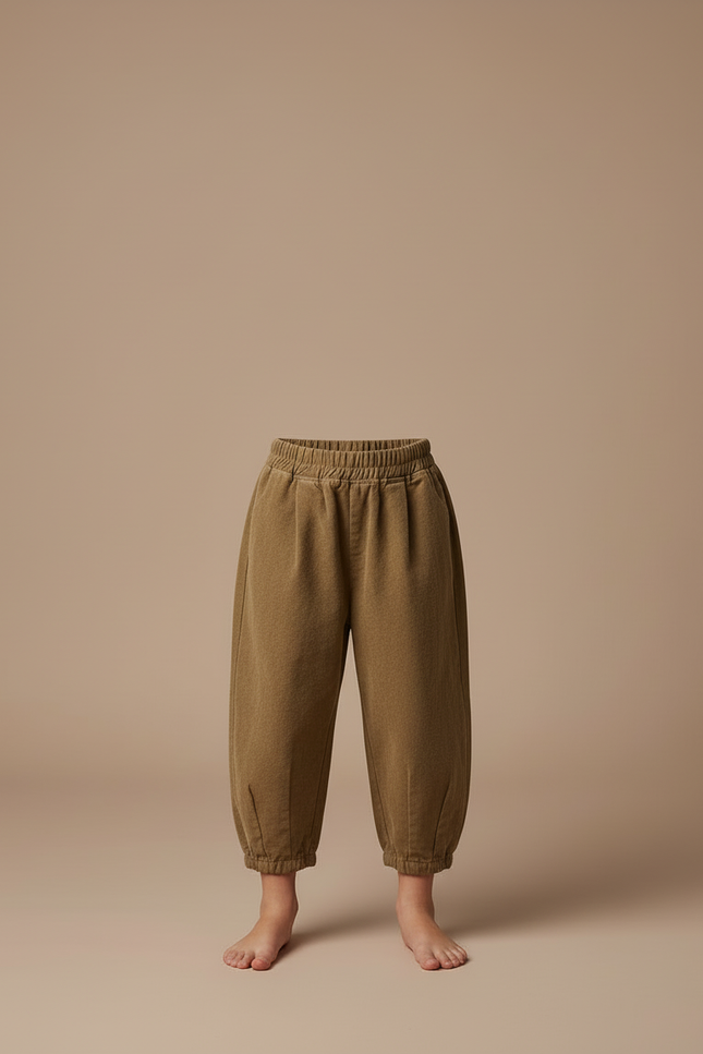 Pantalon Beige Ample Molletonné Élastique Enfant - Kaki - vue 3