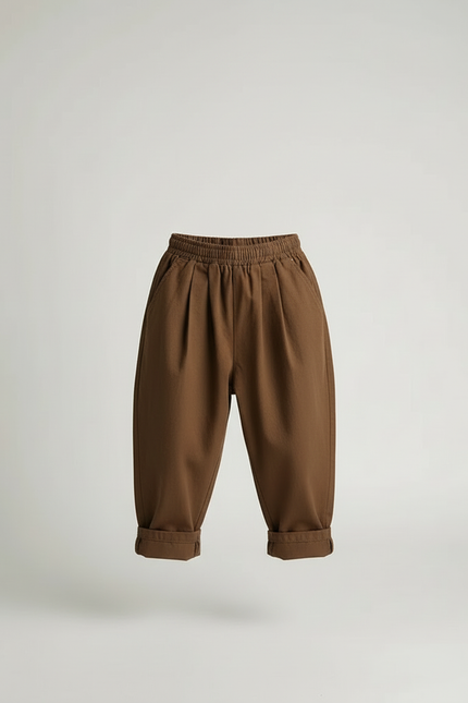 Pantalon Beige Ample Coton Lin Enfants Décontracté - Marron Toile - vue 3