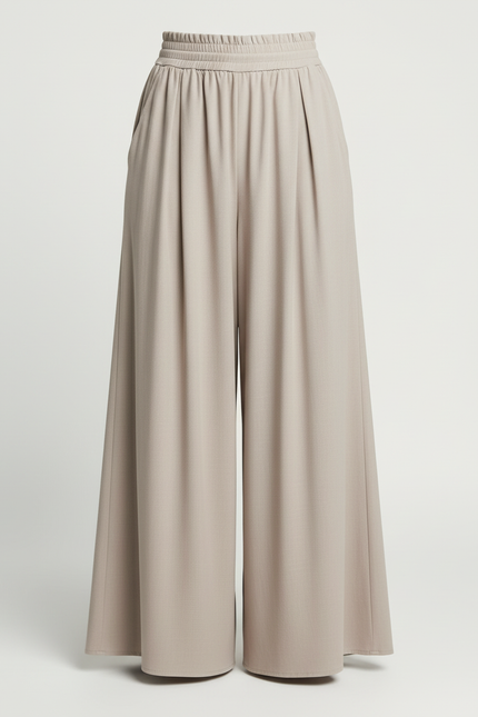 Pantalon Beige Fluide Ample Taille Haute Décontracté - Viscose - vue 3