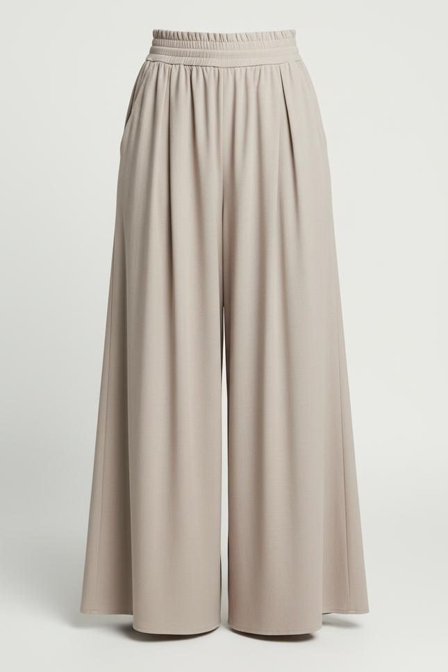 Pantalon Beige Fluide Ample Taille Haute Décontracté - Viscose - vue 3