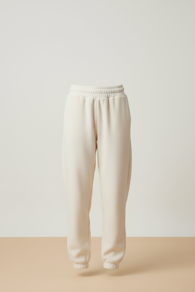 Pantalon Beige Polaire Doux Ample Décontracté Femme - Blanc Molleton - vue 3