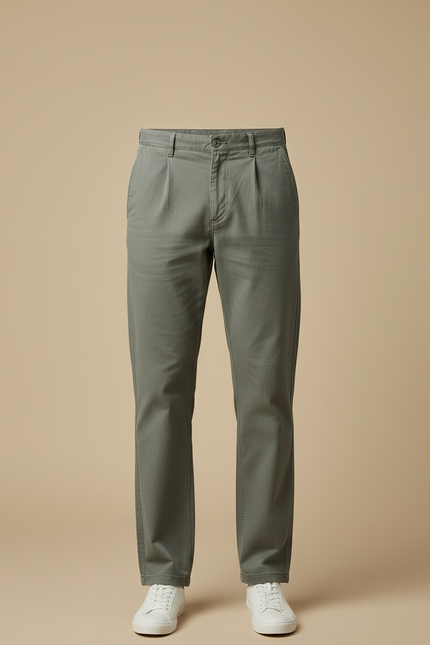 Pantalon Beige Coton Plissé Décontracté Homme - Kaki - vue 3