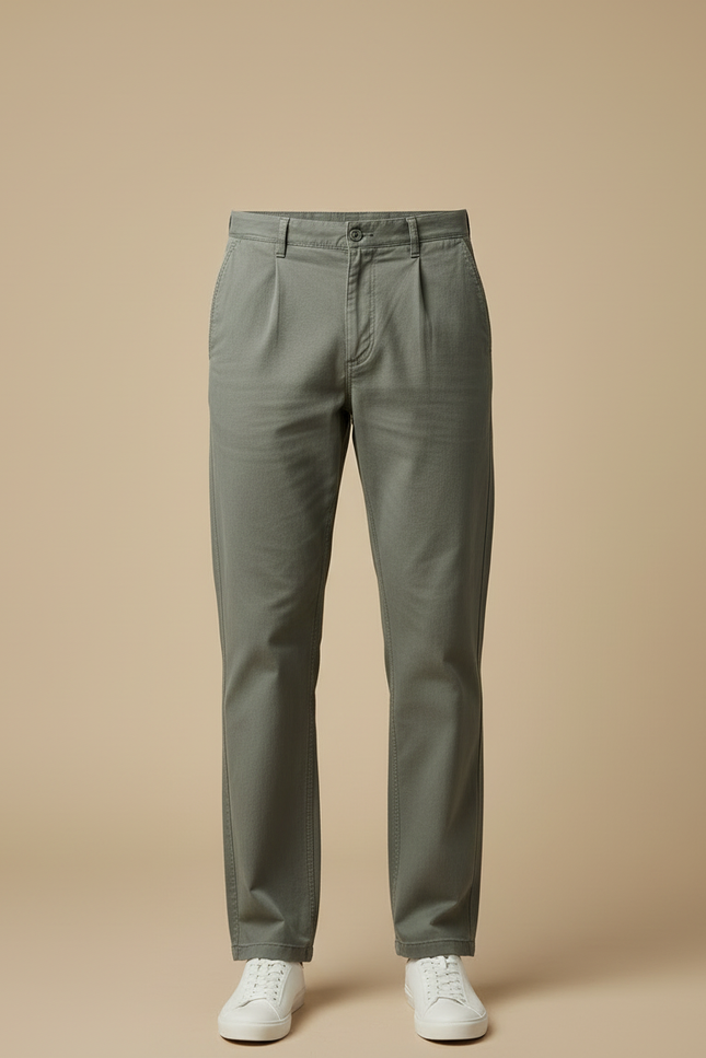 Pantalon Beige Coton Plissé Décontracté Homme - Kaki - vue 3