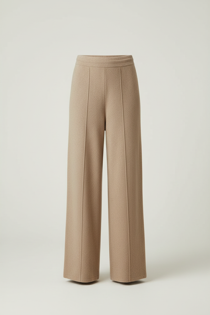 Pantalon Beige Tricoté Ample Taille Haute Décontracté - Maille - vue 3